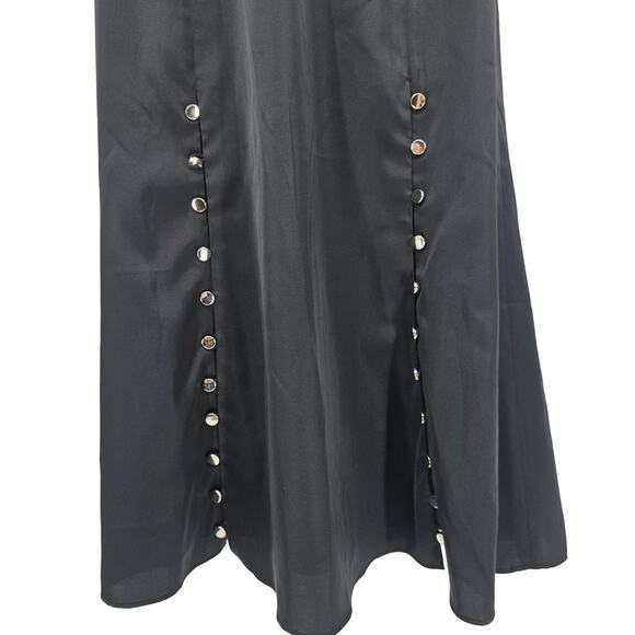 Prabal Gurung Collective Womans size 4 V-Neck Midi Slip Dress Black Button Skirt - Picture 3 of 8